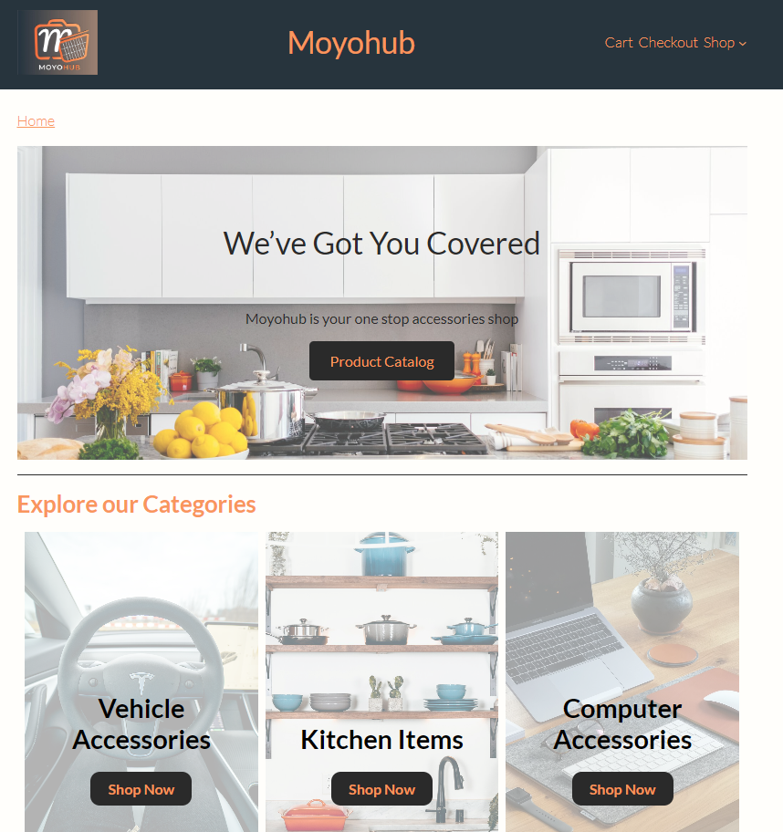 Home page of the Moyohub website.