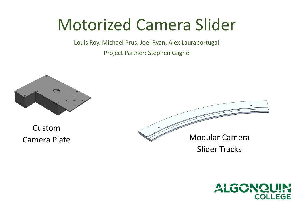 Poster displaying the tracks and base plate for the motorized camera slider