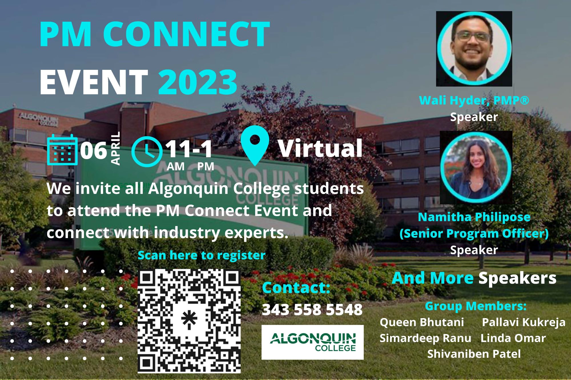 Poster with event information and Algonquin College in background