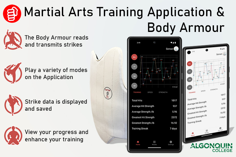 A smart phone application that interacts with a martial arts body armour unit to detect physical striking force and accuracy.
