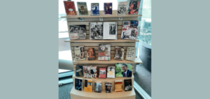 display of books in a shelf to mark black history month.