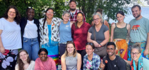 group shot of participants at the Indigenous cultural camp at Algonquin College Pembroke campus