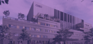 CHEO hospital building with a purple filter on top