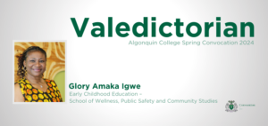 headshot and title card for valedictorian Glory Imaka Igwe