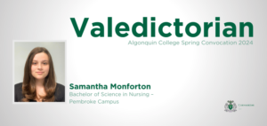 headshot and program info about valedictorian Samantha Monforton