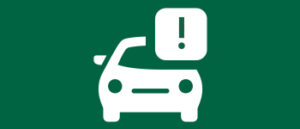 Image: Car icon with warning on green background