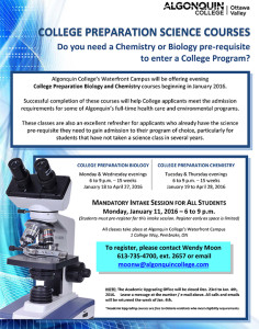 A poster outlining the details of the Biology and Chemistry courses in January of 2016