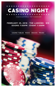 Red, white and blue casino chips stacked high for a fundraiser event