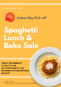 Spaghetti Lunch and Bake Sale, United Way, Algonquin College, Pembroke Campus