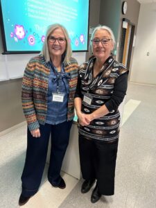 Truth and Reconciliation Commissioner Marie Wilson and Pembroke Campus Elder Marie Wilson pose for a picture.