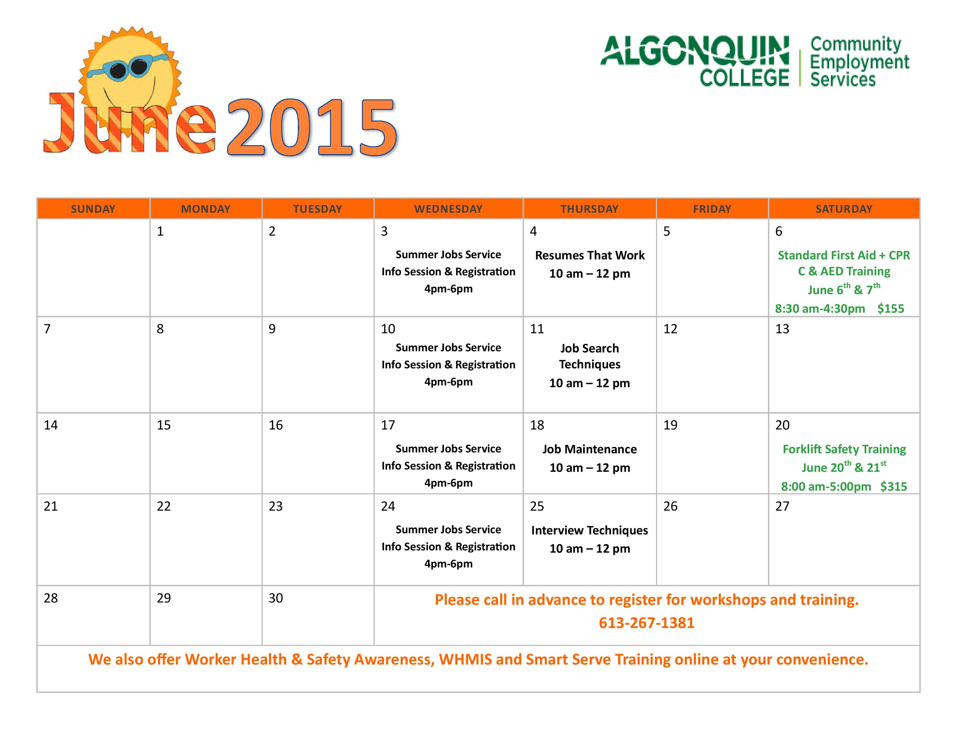 June 2015 Workshop Calendar page 001 Community Employment