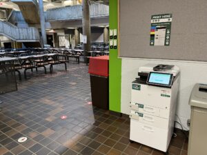 an image of a Ricoh multi function printer located in first floor of B building in the Rotunda near The Portable Feast. 