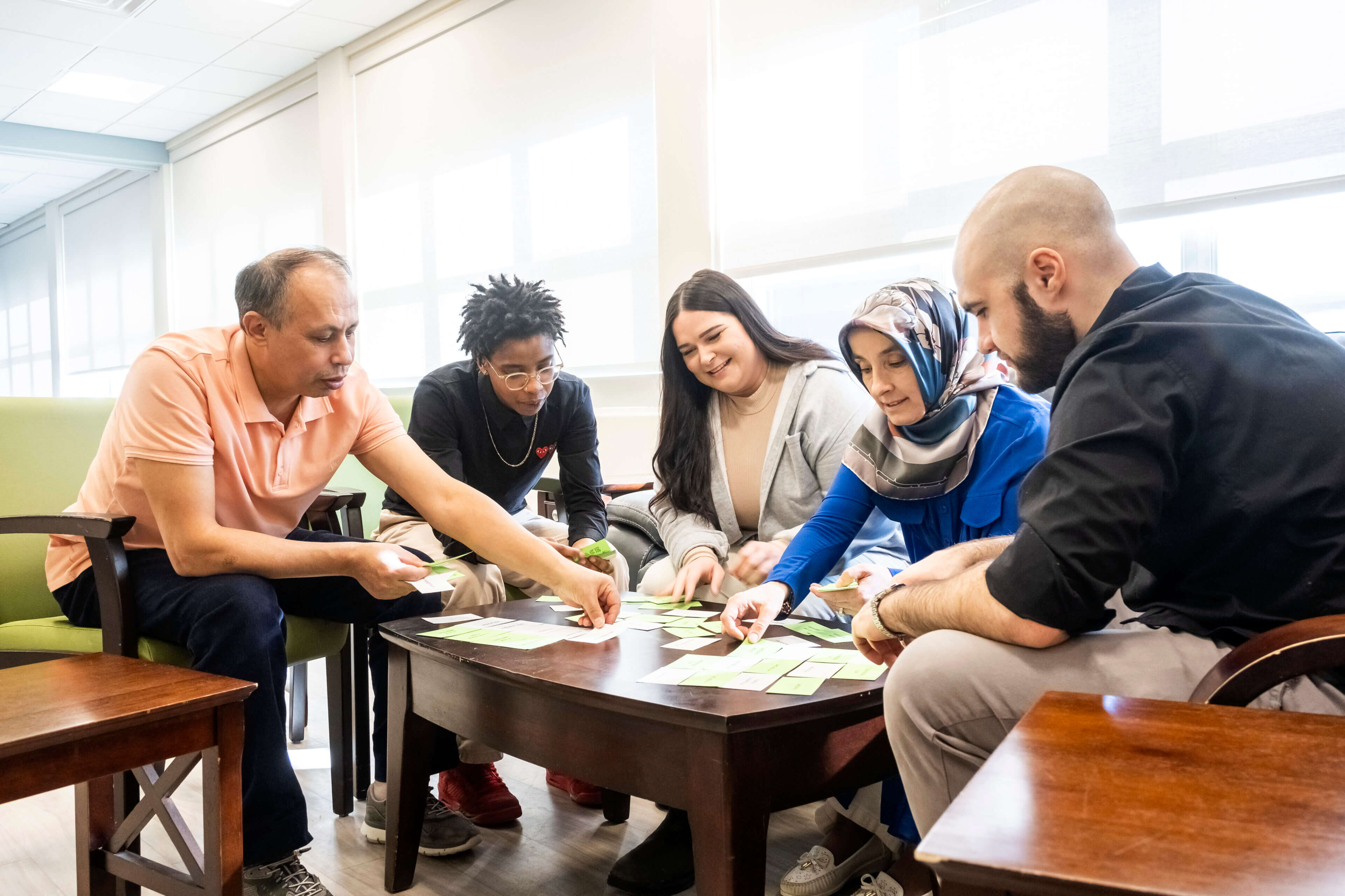 Students engaged in an activity in a home setting