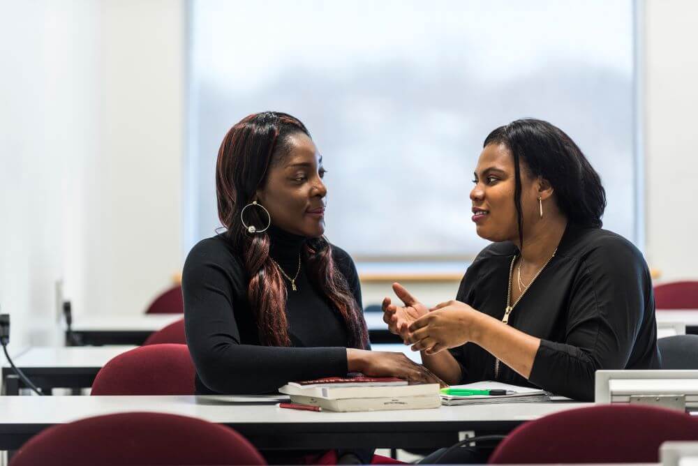 Social Service Worker students roleplaying in the classroom