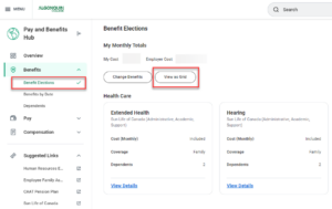 Benefit Elections highlighting view as grid option.